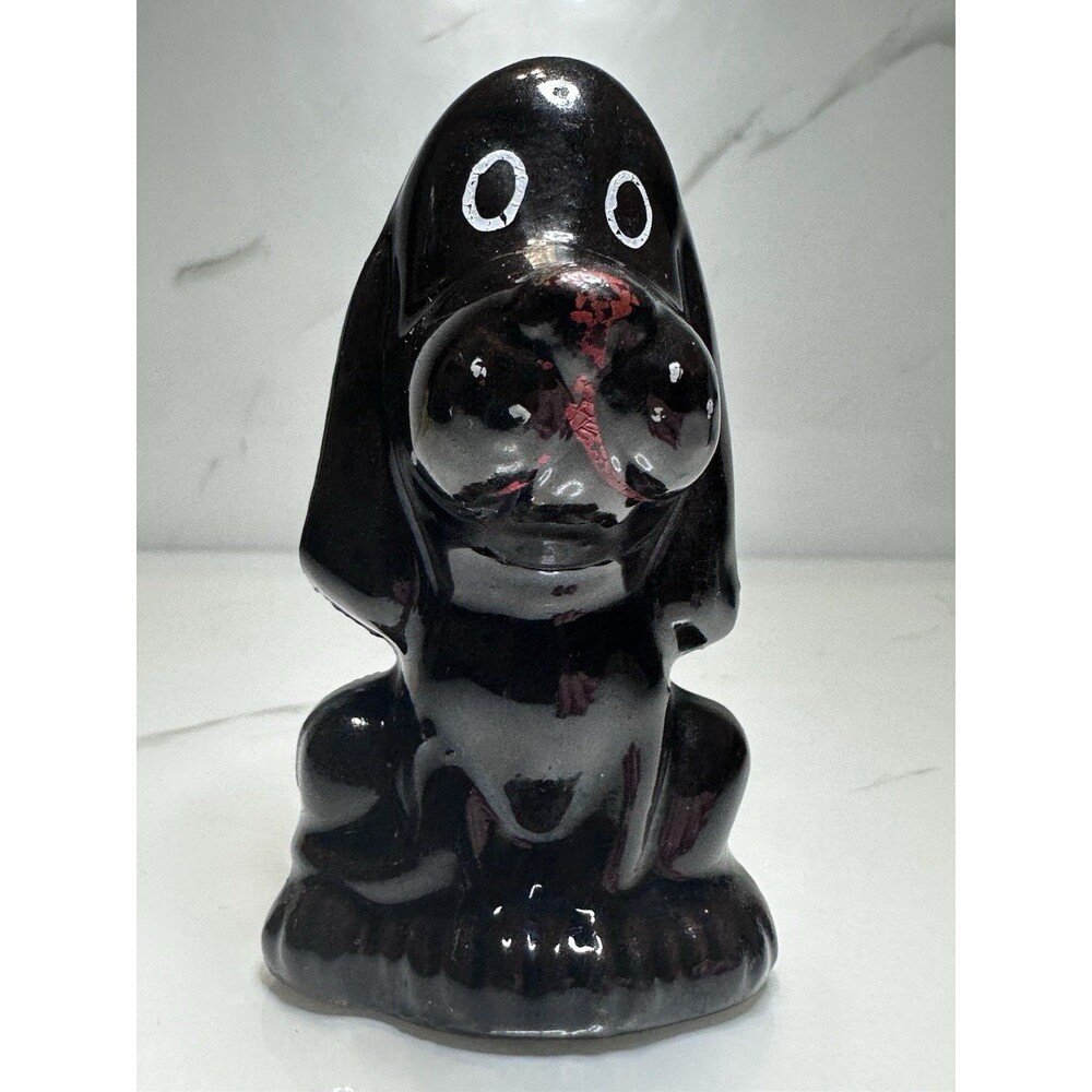 Vintage Mid-Century Modern Black Redware Beagle Figurine Made in Japan